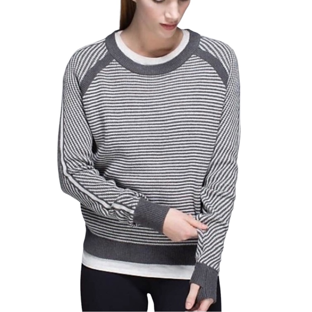 Lululemon Devi crew gray heathered striped cotton sweater
